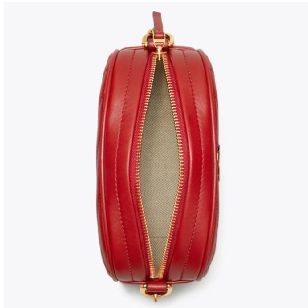 Tory Burch Kira Small Camera Bag Red NWT Gold Chain Link Strap - Picture 2 of 14